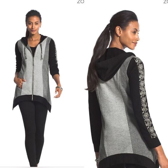 Chicos/Zenergy Color Block mix knit paisley jacket - Picture 1 of 7